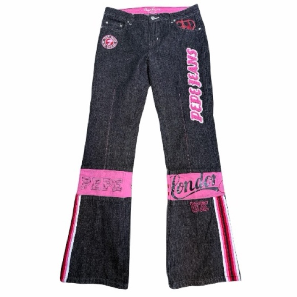 Pepe London Y2K Women's Flare Jeans Black Pink Vntage Low Rise
29